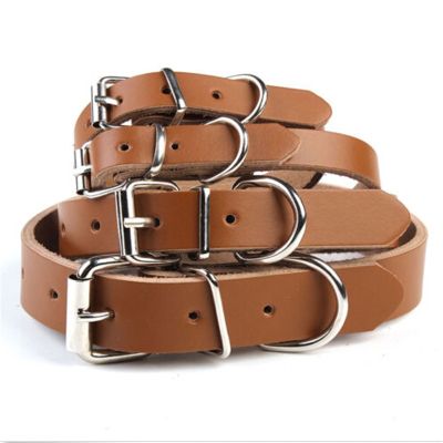 New Leather dog collar XS-L Pet lead Adjustable Cow Comfortable Pet Dog Cat Puppy Collar Neck Buckle Black/Brown Leashes