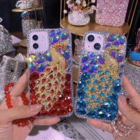 เคสซิลิโคนนิ่มสำหรับโทรศัพท์ห่วงโซ่นกยูงเพชรทำด้วยมือเคสสำหรับ Apple iPhone 14 13 12 11 X XR XS Pro Max Plus เคสฝาหลังทันสมัยมีสไตล์จาก GGQcase