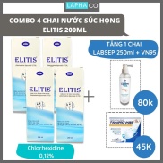 Combo 4 chai Nước súc miệng họng Elitis Chlorhexidine 012% dung tích 200ml