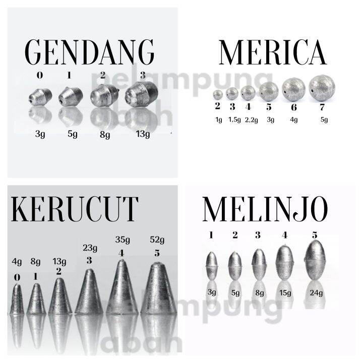 Bandul Timah Pancing galatama type Melinjo Merica Gendang Kerucut ...