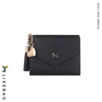 LIKEBAG fashion original simple tri-fold wallet multi-card slot PU leather ladies card holder coin purse tassel love short wallet