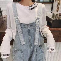 ไซส์ใหญ่ ชุดเอี้ยมยีนส์สไตล์กางเกงขายาว Denim Jumpsuit สายปรับได้ มีเก็บเงินปล กางเกง เอี๊ยมขายาว