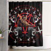 Cat ม่านอาบน้ำ,Gothic Cat Pentagram Death โลหะสีดำกันน้ำโพลีเอสเตอร์ผ้าม่านห้องน้ำชุด Hooks