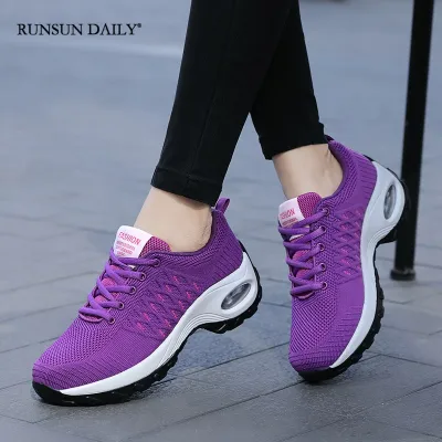 Walking Shoes Women Sneakers Fashion Breathable Running Shoes Air Cushion Lightweight Wedges Socks Shoes