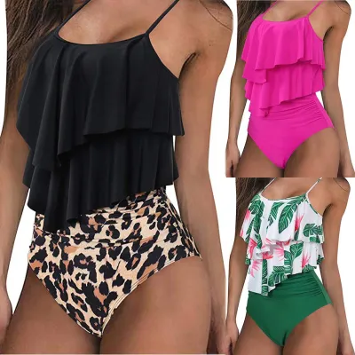 Women Sexy Ruffle High Waisted Swimsuits 2 Piece Print Plus Size Tankini Bathing Suit Summer Swimwear Mujer Bikinis Monokini