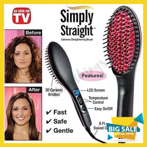 BEST SELLING Simply Hair Brush Straight Ceramic Electric Brush Hair  Straightener Ultra Fast Heat Up, Compact,