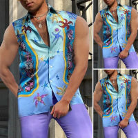 Beehoo INCERUN เสื้อฮาวายแขนกุดสำหรับผู้ชาย,เสื้อยืดกระดุมเสื้อพิมพ์ลายเสื้อผ้าชายหาด (สไตล์ตะวันตก)