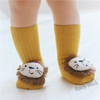 【hot sale】 ๑☈◐ C10 Newborn No-slip Floor Socks Baby Boy Girl knit Cotton Socks 3D lion design Anti-slip Infant High Socks Loose