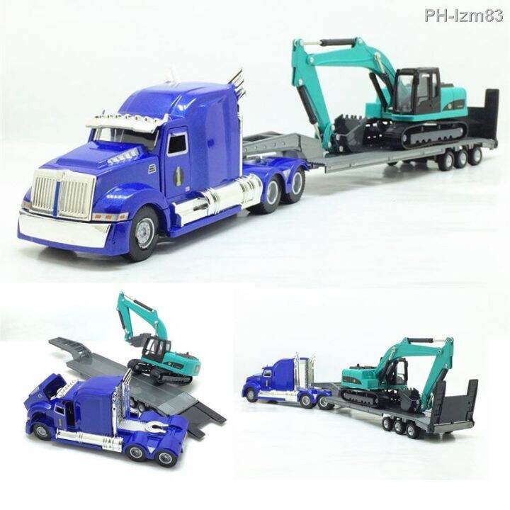 🧑 Children's gifts 👧 Huayi American truck transport container pull excavator card semitrailer