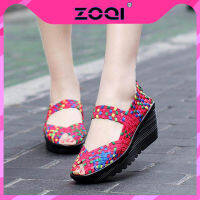 ZOQI Moccains เลดี้แฟลตรองเท้าโลฟเฟอร์สบาย ๆ แฟชั่นที่มีสีสันถักเพิ่มความสูงผู้หญิงรองเท้าสบาย ๆ รองเท้าอาหารมื้อเย็นแสง