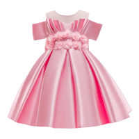 summer childrens dress pink flower childrens dress foreign style vest Princess Dress high quality girls walk show perfor