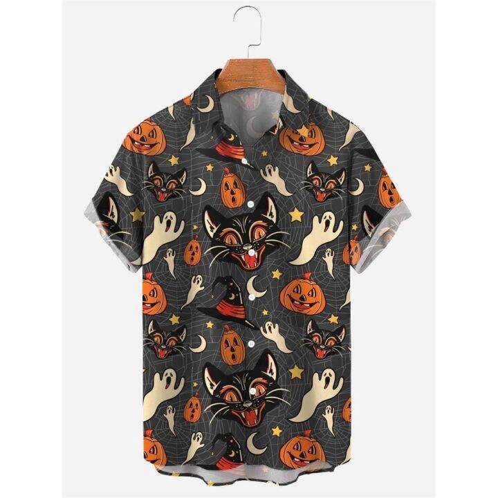 เสื้อเชิ้ตแขนสั้นลําลอง-พิมพ์ลายหัวกะโหลก-3-มิติ-แฟชั่นฤดูร้อน-สไตล์ฮาวาย-สําหรับผู้ชาย
