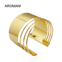 Aromani【พร้อมแล้ว!】กำไลข้อมือแฟชั่นสไตล์พังก์กำไลข้อมือสีทองถักแบบย้อนยุคสำหรับผู้หญิงแถบรัดข้อมือลูกปัดวินเทจหลายชั้น