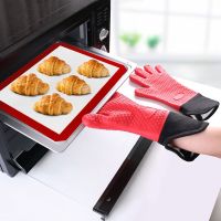 1 PCS Non-slip Oven Mitts Long Cotton Silicone Heat Resistant Insulation Anti-scalding Kitchen Baking Microwave Oven Gloves