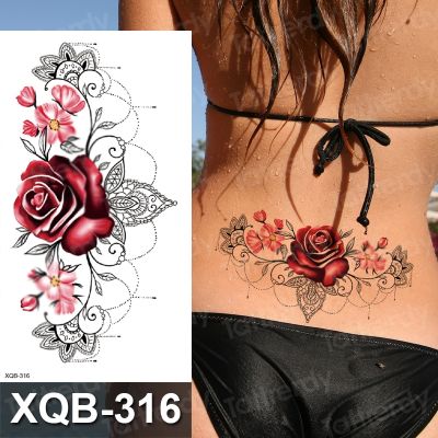 【YF】 Waterproof Temporary Tattoo Sticker Rose Flower RED Jewelry Flash Tatoo Fake Water Transfer Sexy Belly Body Tatto for Woman Man