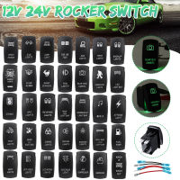 12V 24V Rocker Switch ON-OFF Dual ไฟแอลอีดีสีเขียวกันน้ำรถเรือ RV