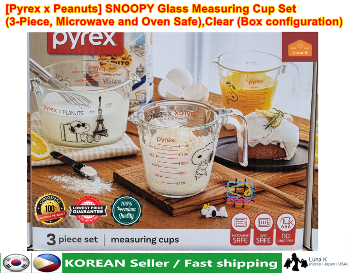 Pyrex Glass Measuring Cup Set (3-Piece, Microwave and Oven Safe),Clear