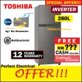 [FREE SHIPPING] Toshiba 280L Refrigerator GR-A28MS Top Mount Freezer 2 Door Fridge INVERTER GRA28MS GR-A28MU. 