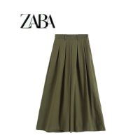 European and American style 2022 spring new fashion womens regular high waist solid color semi-elastic wide leg pants 2 colors