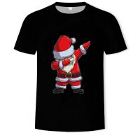 Mens and Womens Casual Round Neck T-shirts, 3D Christmas Printed Short Sleeved Shirts, Fashionable Santa Claus, Christmas Tree