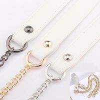 DIY 50cm-160cm Replacement Shoulder Crossbody Bag Strap White PU Leather Handle with 9mm Gold  Silver  Gun Black Metal Chains