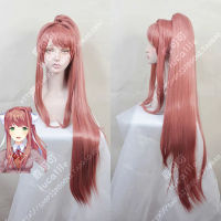 Monika Wigs คุณภาพสูง DDLC Doki Doki Literature Club คอสเพลย์วิกผมหางม้าทนความร้อนฮาโลวีนฟรีหมวกวิกผม