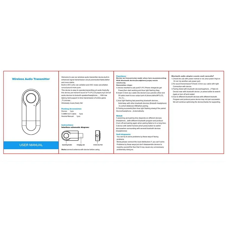 Bluetooth 5.0 Adapter Wireless Audio Bluetooth Transmitter Receiver for PC/ TV/Car 3.5mm AUX Music RX Sender Adaptador 