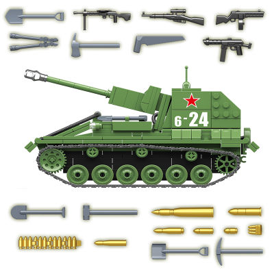 601pcs WW2 Military Russia SU-76M Light Tank Soldier Army Weapon Building Blocks Assault City Bricks DIY toys gifts for children