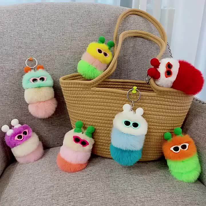 New Cute Pompom Caterpilla Keychain Candy Color Cartoon Plush for Woman Bag  Pendant Car Key Chain Ring Valentine's Day Present - China POM POM Keychain  and Puff Ball Keychain price