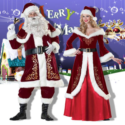 Deluxe Men Christmas Costume Cosplay Couple Santa Claus Uniform Holiday