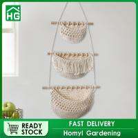 Homyl ตะกร้าแขวนกระเช้าผลไม้แขวน Macrame เครื่องตกแต่งฝาผนัง Boho ตกแต่งตะกร้าใส่ของที่ตั้งต้นไม้ในร่มสำหรับจัดระเบียบ