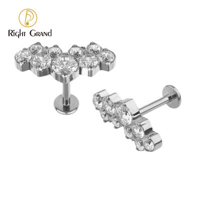 Right Grand ASTM F136 Titanium 16G Internally Thread CZ Cluster Labret Ring Helix Tragus Stud Earring Monroe Lip Piercing