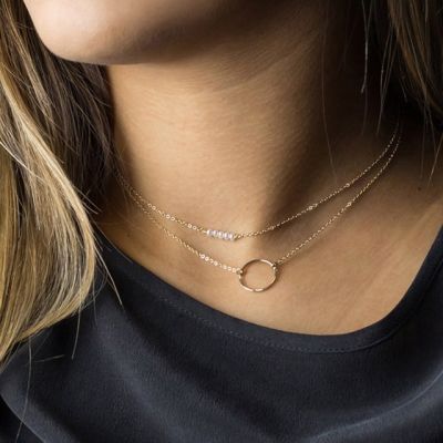 JDY6H Simple Fashion Stainless Steel Necklace Female Clavicle Pendant Peach Round Pendant Multilayer Clavicle Neck Chain Jewelry