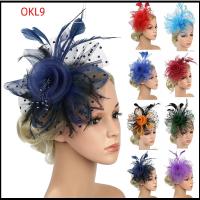 OKL9 มีสไตล์ Fascinators ผม ค็อกเทล ดอกไม้ตาข่าย ที่คาดผม ALICE กิ๊บติดผมขนนก หมวก fascinator ที่คาดผมงานเลี้ยงน้ำชา