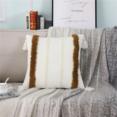 Tufted Tassel Woven Throw Pillow Case Boho Cushion Cover For Sofa Chair Fall Home Decoration