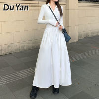 Du YAN ชุดเดรสแขนยาวสีดำสำหรับผู้หญิง,กระโปรงรัดเอวระดับไฮเอนด์