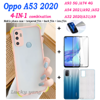 (4IN1) เหมาะสำหรับ Oppo A53 2020 A54 A32 A93 5G 4มุมกันชนกันกระแทกป้องกันเลนส์กล้องกล่องมือถือเคสโทรศัพท์ Frosted ฝาหลัง + Hard ฟิล์ม + ฟิล์มด้านหลัง + ฟิล์มเลนส์