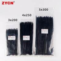 ZYCN 300ชิ้นชุดสีดำล็อกตัวเองสายผูกพลาสติก3*200 4*250 5*300มม. ห่อห่วงวงแหวนสายไนลอนรัดอุตสาหกรรม