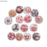 50pcs Flower Printing Richly Colorful Mix Round Wood Buttons Sewing Scrapbooking Clothing Crafts Handwork Accessories 15mm Haberdashery