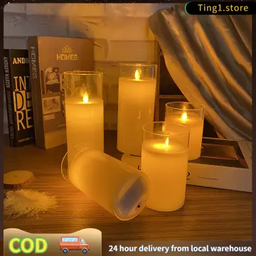 Flickering Led Candle Pillar Wax Wick Grey Light Christmas Tea Artificial  Halloween Set Glass Flameless Remote Battery Operated