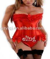 【CW】 Sexy lingerie Ladies Satin Lace Up Basque Corset Red S - 3XL a070 Free Shipping wholesale