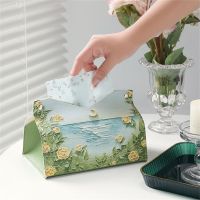 Oil Painting Tissue Box PU Leather Tissue Storage Holder Home Living Paper Drawer Case Creative Kitchen Tissue Organizate Box Drawing Painting Supplie