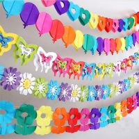 3m Paper butterfly Garland flower Banner Pull Flag Happy Birthday Wedding Party Favor Baby Shower Curtain Decoration Supplies 6z Banners Streamers Con