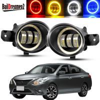 2 X Car Front Bumper Angel Eye Fog Light Assembly For Nissan Versa 2012-2019 LED Lens Fog Daytime Running Lamp DRL 30W 12V