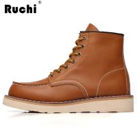 RUCHI ผู้ชาย Martins รองเท้า สไตล์อเมริกัน รองเท้าวินเทจรองเท้า Casual Crazy Horse หนังผู้ชายรองเท้า Vintage Man Lace Up ข้อเท้ารองเท้าชาย