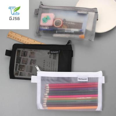 เคสกล่องดินสอปากกา GJ56นักเรียนแบบโปร่งใสอุปกรณ์การเรียนตาข่ายไนล่อนแบบเรียบง่ายกระเป๋าดินสอกระเป๋าใส่ดินสอเคส