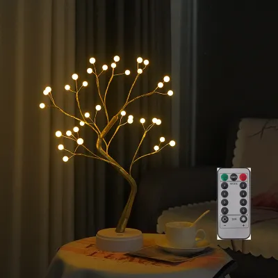 36 LEDs โคมไฟตั้งโต๊ะบอนไซนางฟ้าไฟ,LED DIY ปรับต้นไม้รูปร่างบอนไซสไตล์การออกแบบมุกหิ่งห้อยคืนไฟทองแดง