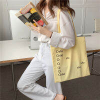 [Spot] 14191 Japanese And Korean Simple Letter One-Shoulder Canvas Bag Female Cream Goose Yellow Student Schoolbag Shopping Bag