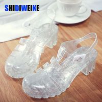 【CW】 Jelly Shoes Sandals Heels Transparent Platform Sandal