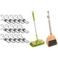 24 Pcs Stainless Steel Wire Clip &amp; 1 Set Small Mop Small Broom Small Dustpan, Little Housekeeping Helper Set